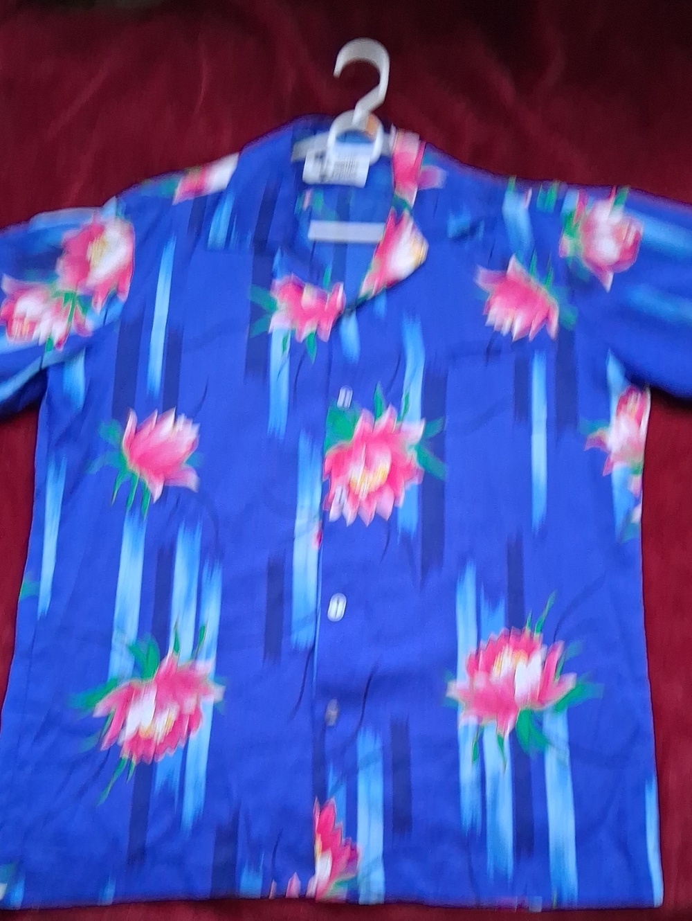 Vintage 80's Mens Hilo Hattie Orchid Royal Blue Shirt Medium